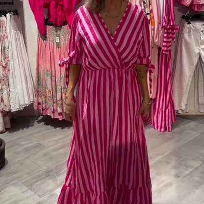 Női, csíkos, V-nyakú szabadidőruha