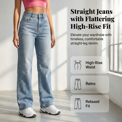 ✨👖Női, magas derekú, egyenes szárú farmer💟