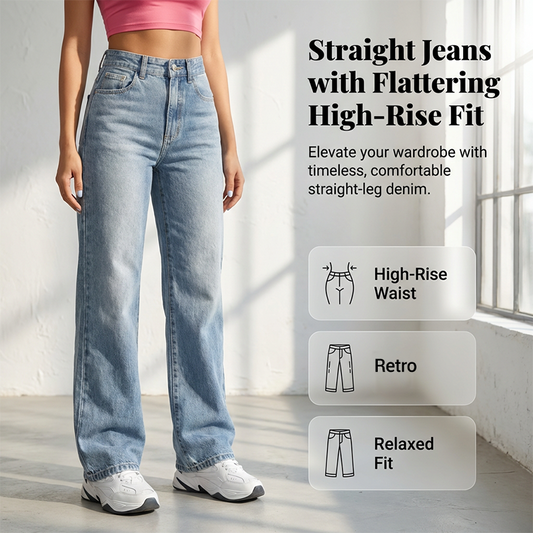 ✨👖Női, magas derekú, egyenes szárú farmer💟