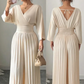Elegáns, V-nyakú, redős, széles szárú jumpsuit
