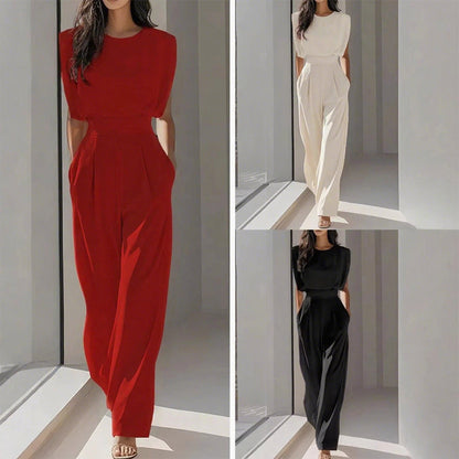 Egyszínű, széles szárú jumpsuit