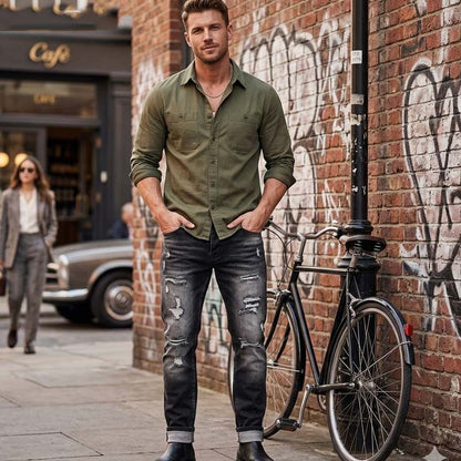 👖🔥Férfi karcsúsított egyenes szakadt farmer