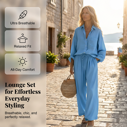 Női, elegáns, lenhatású kétrészes ruha