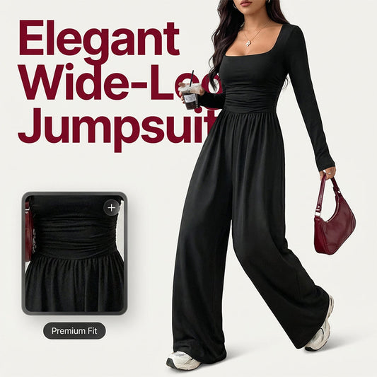 Női alkalmi, négyzet alakú nyakkivágású, széles szárú jumpsuit