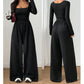 Női alkalmi, négyzet alakú nyakkivágású, széles szárú jumpsuit