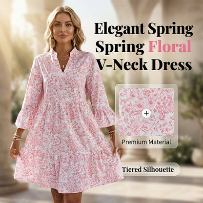 Női virágmintás V-nyakú réteges ruha