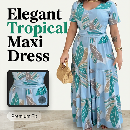 Női Leveles Mintás Folyós Maxi Ruha