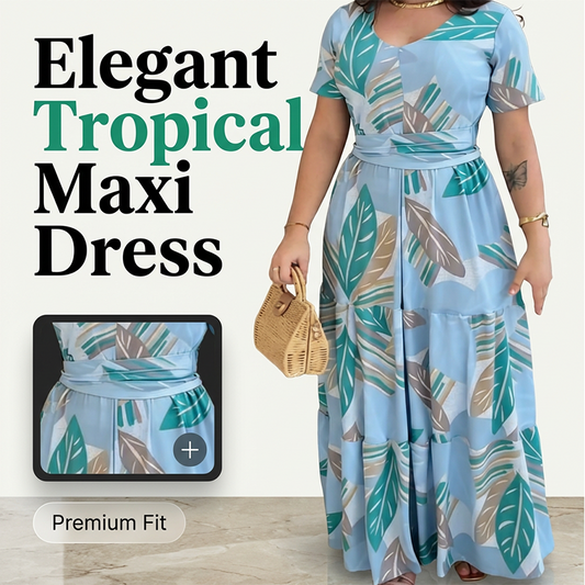 Női Leveles Mintás Folyós Maxi Ruha