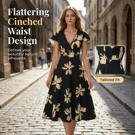 👗Női alkalmi nyomott V-nyakú fodros ruha🌺