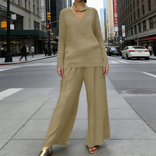 Női V-nyakú, laza 2 részes háziruha szett