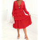 Elegáns V-nyakú, réteges hosszú ujjú ruha