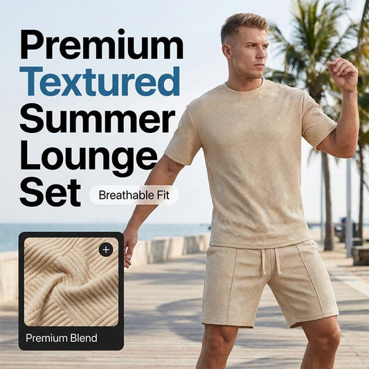 Férfi textúrált rövid ujjú ing és rövidnadrág szett
