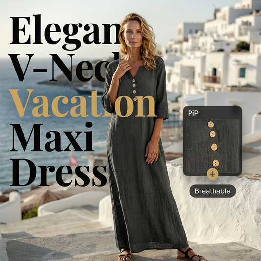 Női alkalmi V-nyakú, bő szabású maxiruha