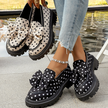 🎀Női pöttyös, masnis, vastag talpú loafer