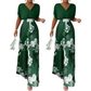 Elegáns V-nyakú, virágmintás, széles szárú jumpsuit
