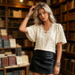 Női jacquard V-nyakú pillangóujjú felső