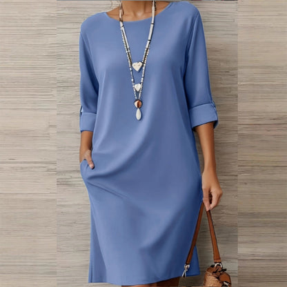👗👜Minimalista háromnegyedes ujjú ruha zsebekkel