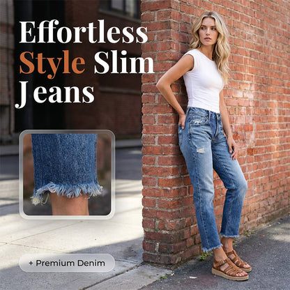 Női divatos, slim fit, kopott farmernadrág 👖✨