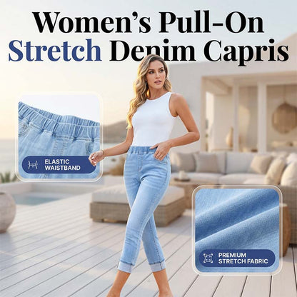 Női felhúzható stretch farmer capri nadrág