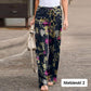 Női pamut-len nadrág rugalmas derékrésszel, nyomott mintával