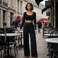 Női kényelmes crop top & széles szárú nadrág szett