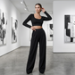 Női kényelmes crop top & széles szárú nadrág szett