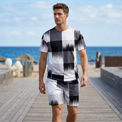 👕🩳 Set med T-shirt och shorts för män med abstrakt tryck