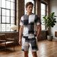 👕🩳 Set med T-shirt och shorts för män med abstrakt tryck