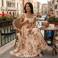 👗🌺 ELEGÁNS, VIRÁGOS MINTAZATÚ, PLISSZÉZETT MAXI RUHA