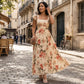 👗🌺 ELEGÁNS, VIRÁGOS MINTAZATÚ, PLISSZÉZETT MAXI RUHA