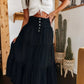 Magas derekú, réteges, A-vonalú denim maxi szoknya nőknek