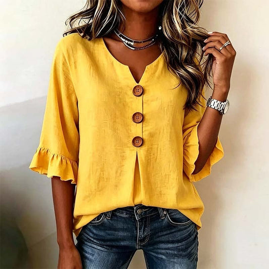 Women's V-Neck Ruffle Sleeve Blouse