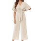 Női elegáns V-nyakú, széles szárú, derékpántos jumpsuit