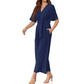 Női elegáns V-nyakú, széles szárú, derékpántos jumpsuit
