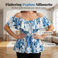 Női plus size nyomott, vállnélküli fodros kámé felső