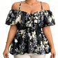 Női plus size nyomott, vállnélküli fodros kámé felső