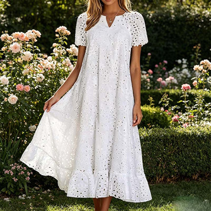👗Elegáns női ruha V-nyakkal és rövid ujjakkal💖