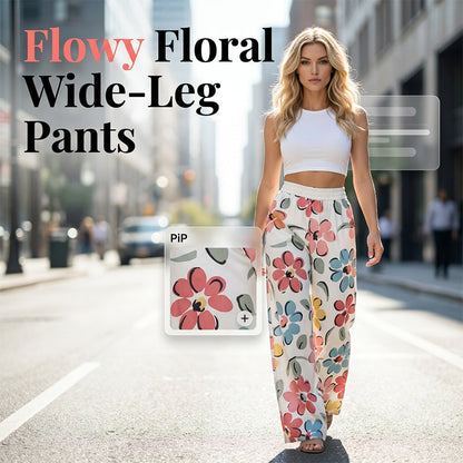 Női virágmintás, széles szárú palazzo nadrág