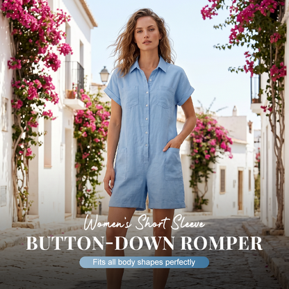 Rövid ujjú, gombos jumpsuit nőknek