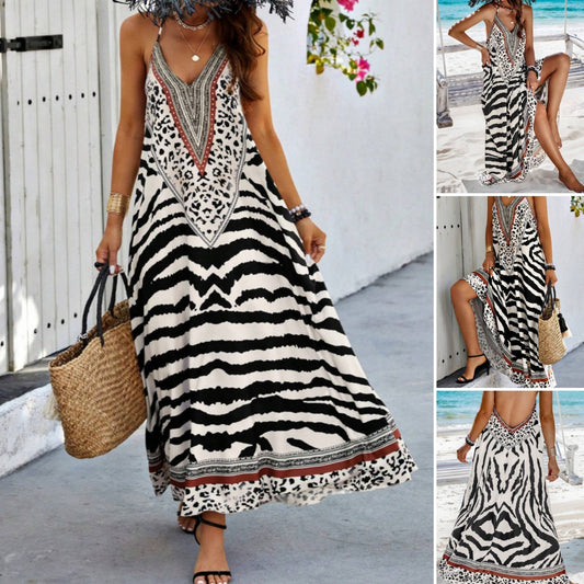 Zebra- és leopárdmintás csúszós maxi ruha