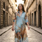 👗 Elegáns, retro mintás hosszú ruha
