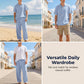 Men's Casual Linen Blend Shirt and Pants Set Loose Fit Beach Wear