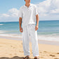 Men's Casual Linen Blend Shirt and Pants Set Loose Fit Beach Wear