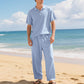 Men's Casual Linen Blend Shirt and Pants Set Loose Fit Beach Wear