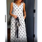 Women Sleeveless Polka Dot Maxi Dress with Pockets