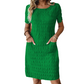 Women's Round Neck Textured Knee-Length Dress