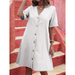 Women's Short Sleeve V-Neck Button-Front Midi Dress