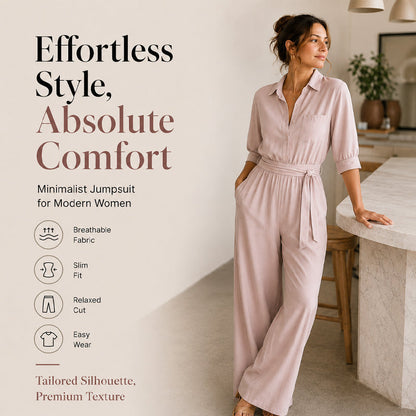 Női, félhosszú ujjú, széles szárú jumpsuit