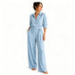 Női, félhosszú ujjú, széles szárú jumpsuit