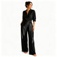 Női, félhosszú ujjú, széles szárú jumpsuit